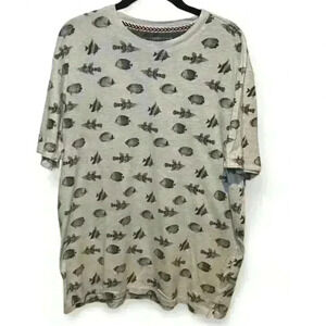 PD&C Men's Gray Fish Print Crew Neck Short Sleeve Medium